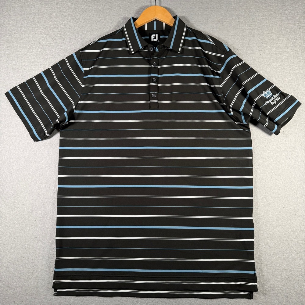 FootJoy Mens ProDry Striped Golf Polo Shirt Black Blue Royal Links Size Large